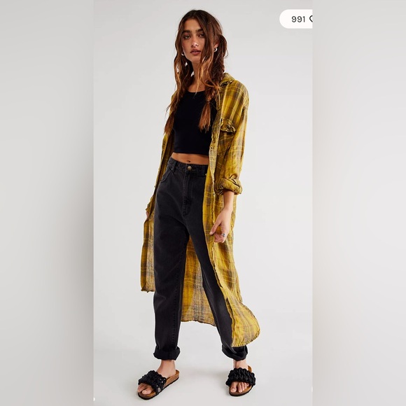 FREE PEOPLE GP SHADES COLLAB BUTTON DOWN PLAID MAXI SHIRT-DRESS MINA PLAID XS - Picture 15 of 15